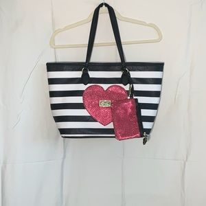 striped purse with pink heart and change purse